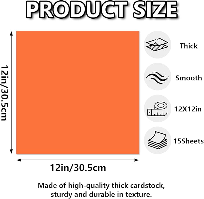 15 Sheets Orange Cardstock 12"x12", 250gsm/90lb Heavyweight Cover Cardstock - Image 2