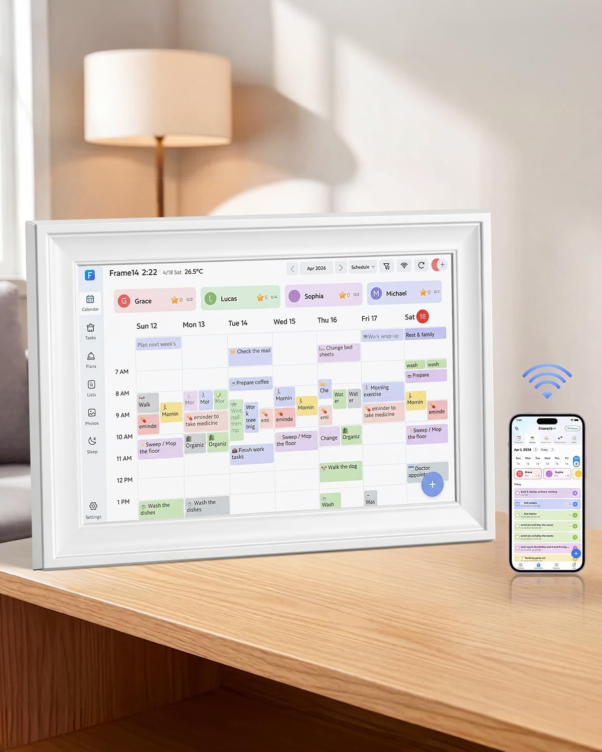 15.6in Digital Calendar for Family, No Subscription, Syncs Google Calendar