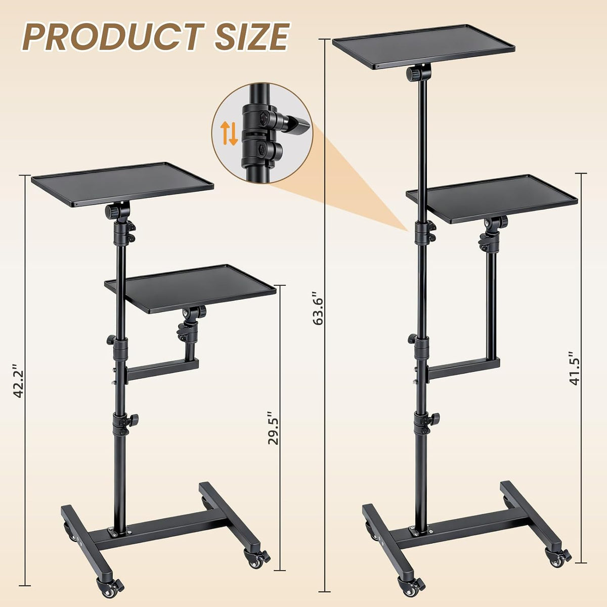 CAHAYA Projector Stand Tripod Adjustable - Mobile Laptop Stand with 2 Shelves...