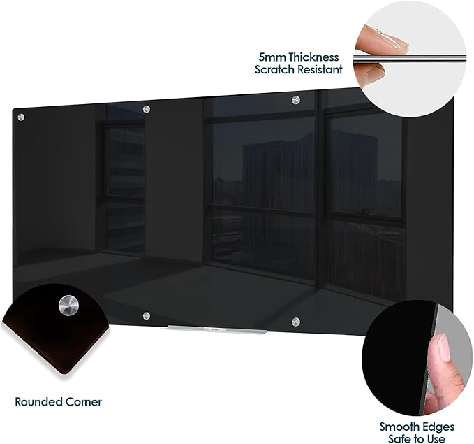 J&J worldwide Glass Whiteboard 8' x 4', Magnetic Black Glass Dry Erase Board - Image 2