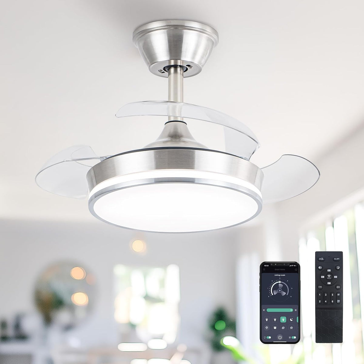 sterren 30" retractable ceiling fans with lights, dimmable, main product view
