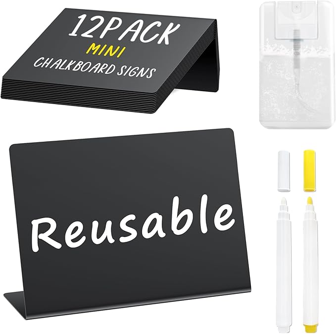 PigPotParty 12 Pcs Food Labels for Party Buffet w/Cleaning Spray, Table Place by PigPotParty