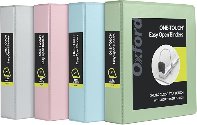 Oxford 3 Ring Binders, 2 inch ONE-Touch Easy Open D Rings, 3-Sided View Binder by Oxford