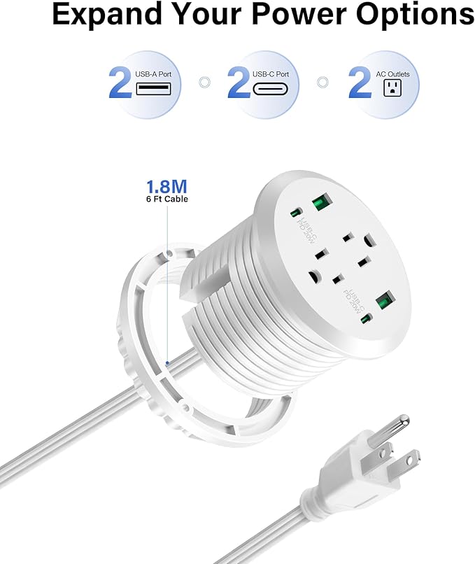Desktop Power Grommet 3-inch Hole, 40W Total Fast Charging Station, 2 PD 20W - Image 2