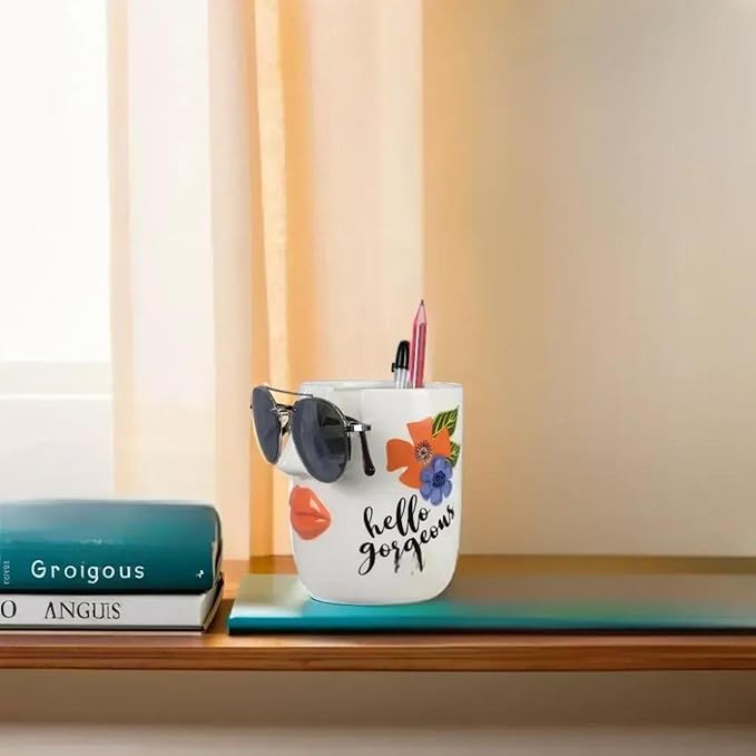 Young's Inc Ceramic Eyeglass and Stationery Holder Cup – White Face Desk - Image 4