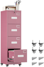 METAN 4 Drawer File Cabinet on Wheels, Lockable Metal Filing Cabinet by METAN