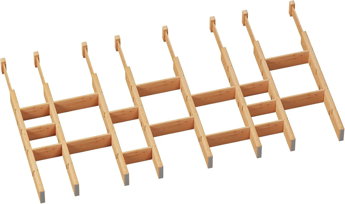 8 Pack Kitchen Drawer Dividers with Inserts, Bamboo Adjustable Drawer Organiz...