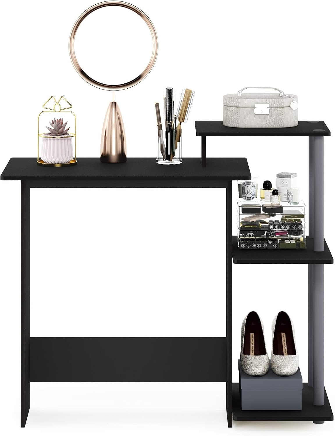 Furinno EFFICIENT Desk, 28.6" Wide Gaming Desk with 3 Open Side Shelves,...