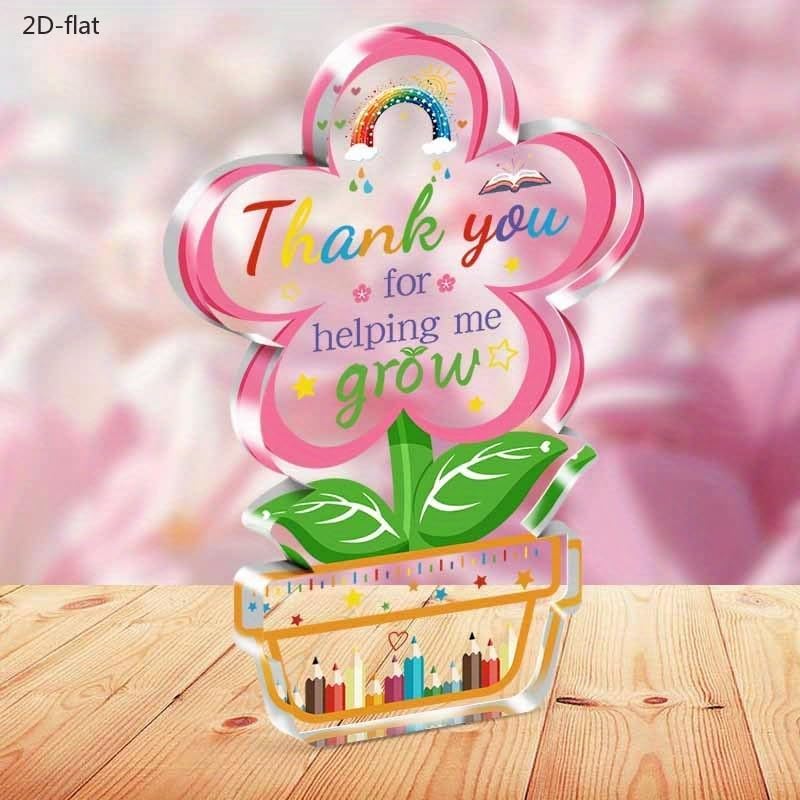 1pc Colorful Flower Acrylic Teacher Gift Sign, Freestanding Desk Decor, Thank You Keepsake for Classroom & Home