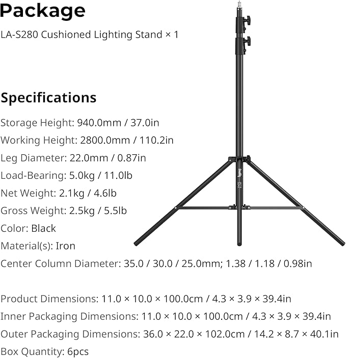 SmallRig LA-S28 Light Stand for Photography, 9.2ft/ 280cm/ 110" Spring - Image 6