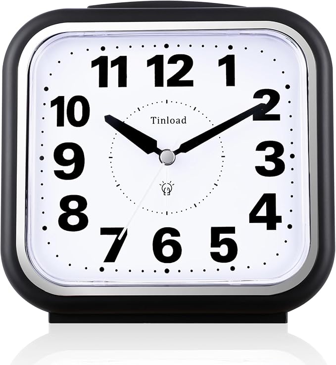 Tinload 5.5" Large No Ticking Analog Alarm Clock, Silent Readable by Tinload