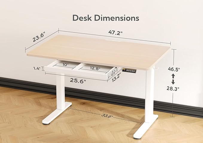 Claiks Standing Desk with Drawers, 48x24 Inch Stand Up Electric Adjustable - Image 3
