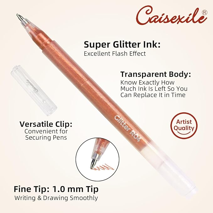 CAISEXILE 12 Skin Tone Glitter Gel Pens Set, 1.0 mm Fine Point - Image 3