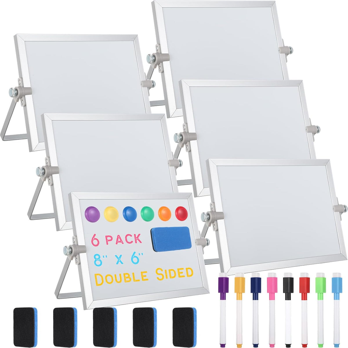 AmazingSpark 6 Pcs Small Dry Erase White Board with Stand 6 x 8'', White