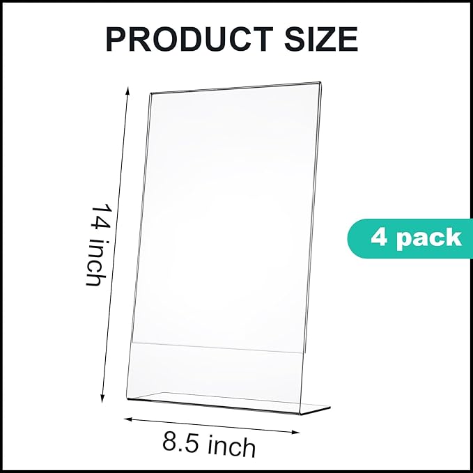 Wenqik 4 Packs 8. 5" x 14" Sign Holders Vertical l Shape Frame Acrylic Document - Image 2