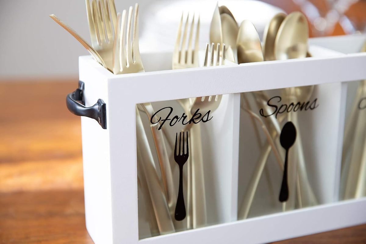 BLU MONACO | Wooden Silverware Caddy with Handle | Wooden Cutlery Organizer f...