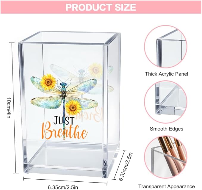 Vgrti Just Breathe Acrylic Cosmetic Pencil Pen Holder Cup, Inspirational - Image 2