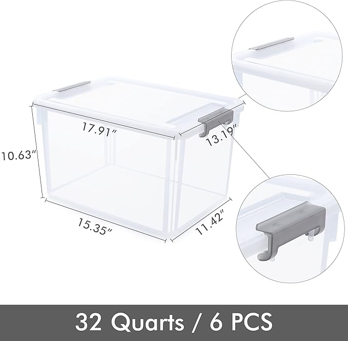 Citylife 6 Packs 32 QT Plastic Storage Bins - Image 6