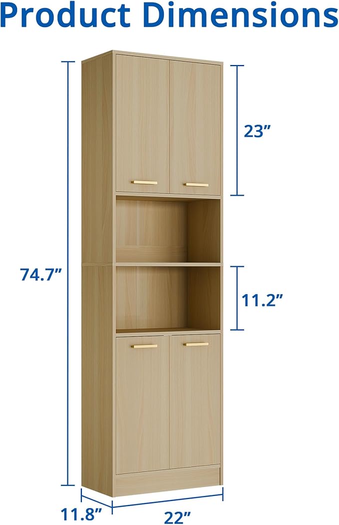Cozy Castle Kitchen Pantry Cabinet, 4 Doors Open Countertop Utility Hutch - Image 2