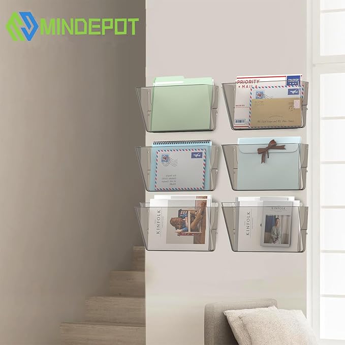 MINDEPOT 6 Pockets Acrylic Wall File Organizer, Plastic Hanging Wall File Holder - Image 2