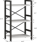 Homeiju Bookshelf, 3 Tier Industrial Bookcase, Metal Small Bookcase, Rustic - Image 3