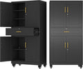Ckzbx Metal Garage Storage Cabinet with Locking Drawers and Adjustable Shelves,71" H Rolling Tool Storage with Wheels for Garage,Office (Black)