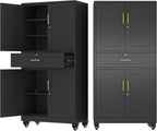 Ckzbx Metal Garage Storage Cabinet with Locking Drawers and Adjustable Shelves,71" H Rolling Tool Storage with Wheels for Garage,Office (Black)