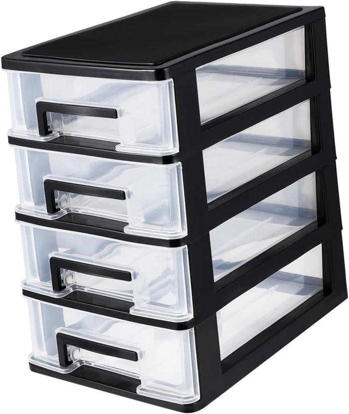 SEWACC 4 Layer Plastic Drawers, Desktop Organizer with Transparent Drawers