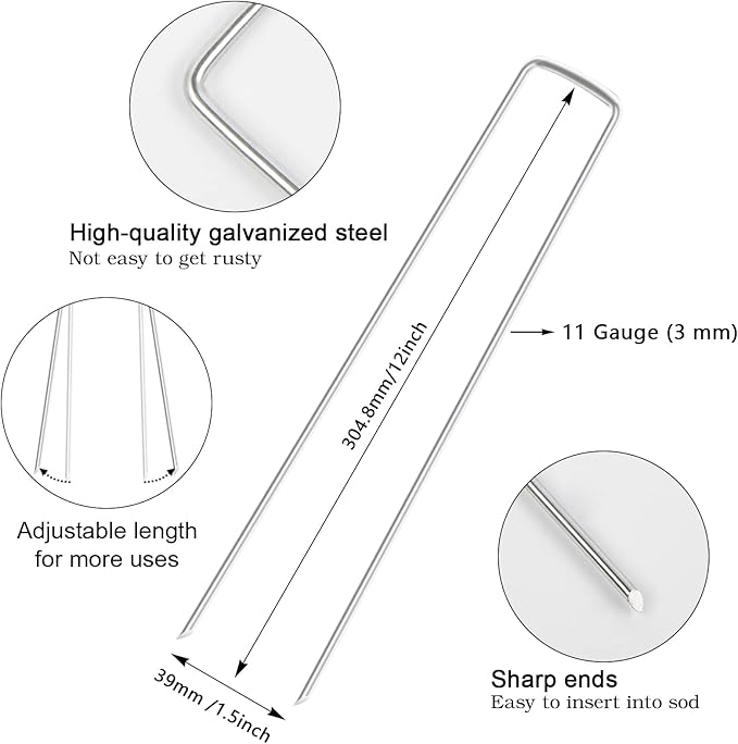 FEED GARDEN 12 Inch 50 Pack Galvanized Landscape Staples 11 Gauge Anti-Rust - Image 2