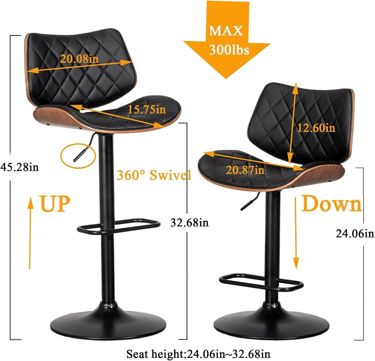 LUNLING Swivel Bar Stools with Backs and Footrest Set of 4,Adjustable Mid Cen...