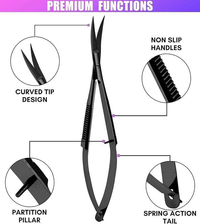Cross Edge Curved Spring Scissors 5 Inch Stainless Steel Precision Eyebrow & - Image 3