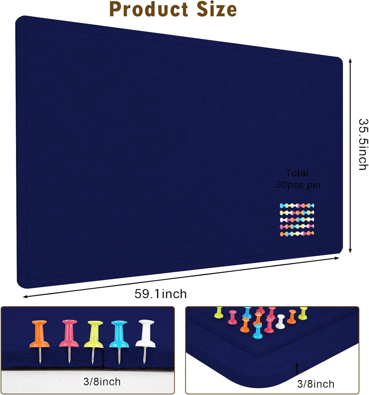Large Bulletin Board 60" x 36" Felt Cork Board - Decor Pin Board, D...