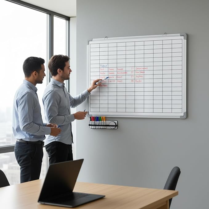 Lined Whiteboard Blank Grid Aluminum Frame Dry Erase Board Reusable Wall - Image 5