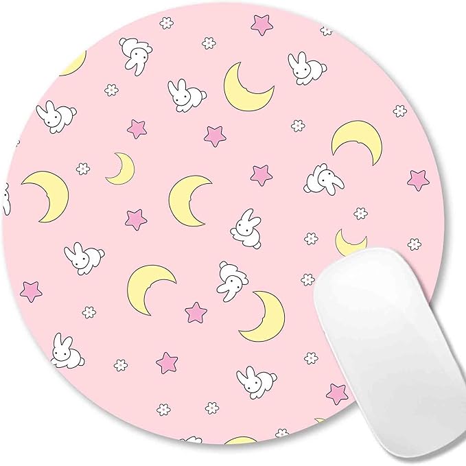 IMAYONDIA Pink Kawaii Round Mouse Pad, Cute Moon Bunny Small Mouse by IMAYONDIA