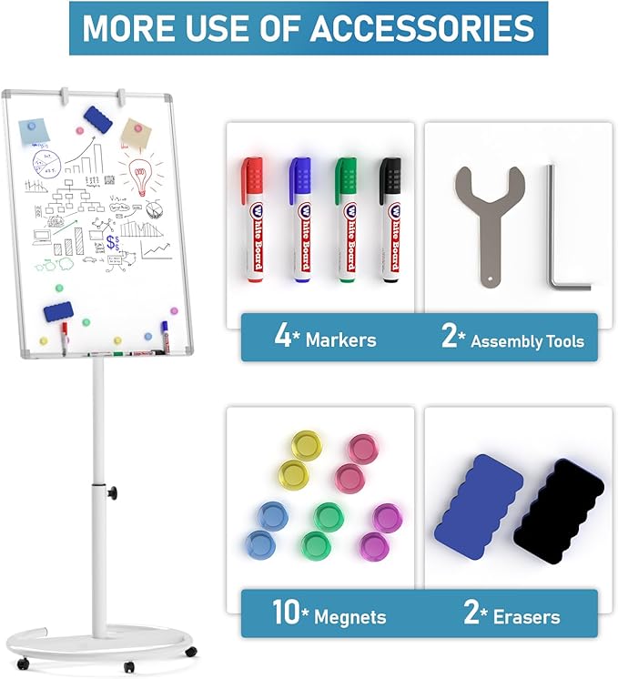 Nicpro Mobile Whiteboard 36"x 24" Magnetic Dry Erase Board, Height Adjustable - Image 8