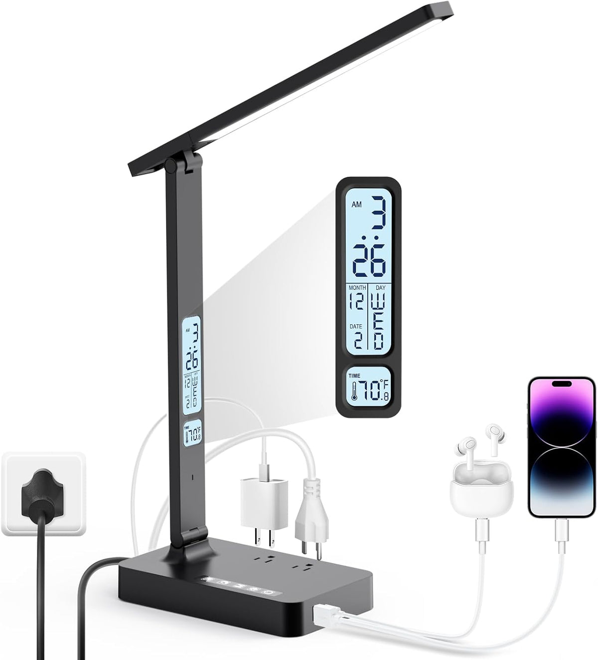 Infiway Desk Lamp with USB Charging Port: LED Stepless Dimmable Eye Caring De...