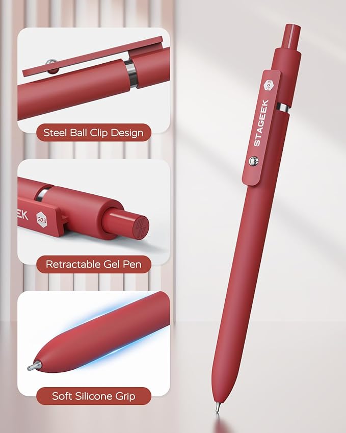 STAGEEK Red Gel Pens, Fine Point Retractable Smooth Writing Pens - Image 6