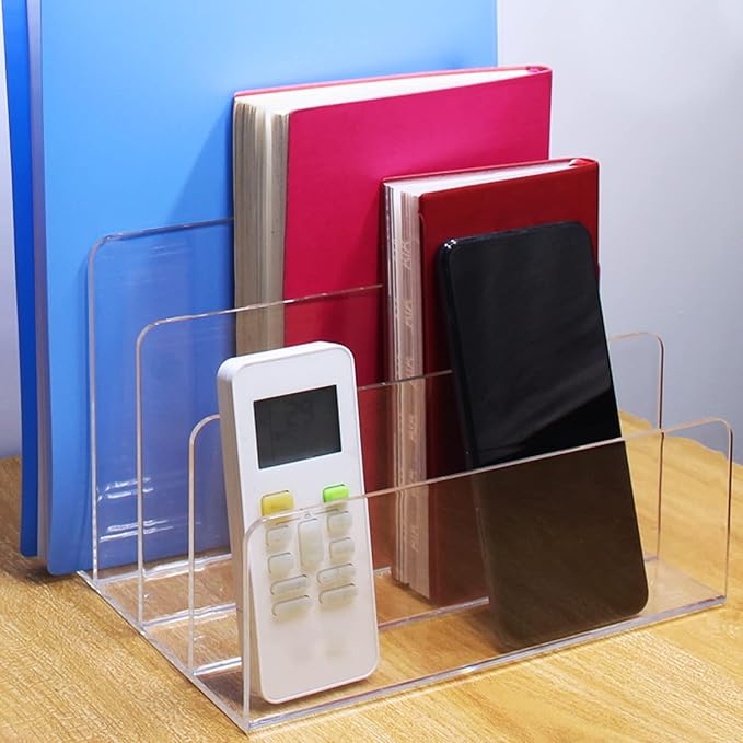 Halyuhn Acrylic File Organizer, 4Sections Clear Desk Organizer - Image 7