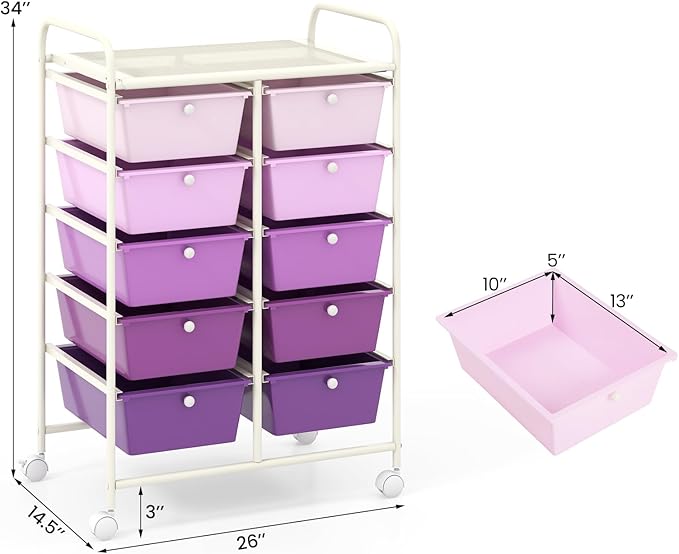 GLACER 10 Drawer Rolling Cart, Storage Cart - Image 3