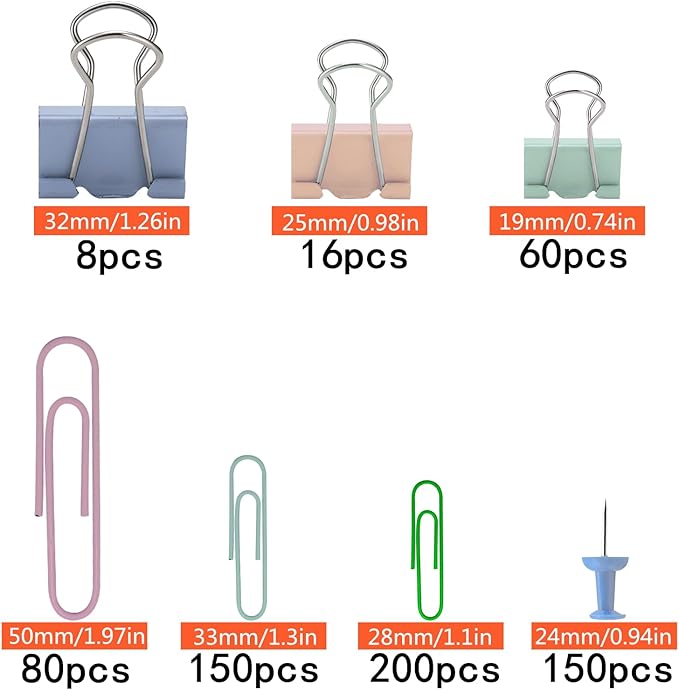 664 Pcs Paper Clips and Binder Clips Kit Assorted Sizes Colored Office Clips - Image 2