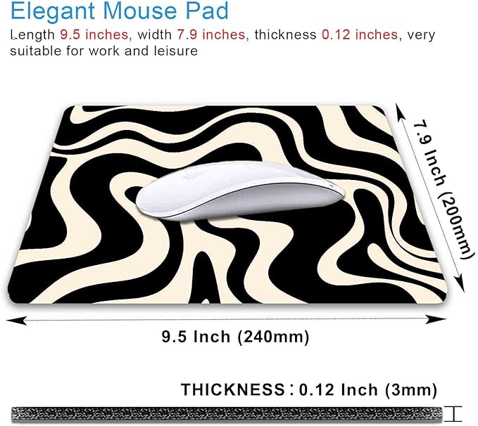 IMAYONDIA Black and White Mouse Pad, Liquid Swirl Retro Mouse Pad, Abstract - Image 2