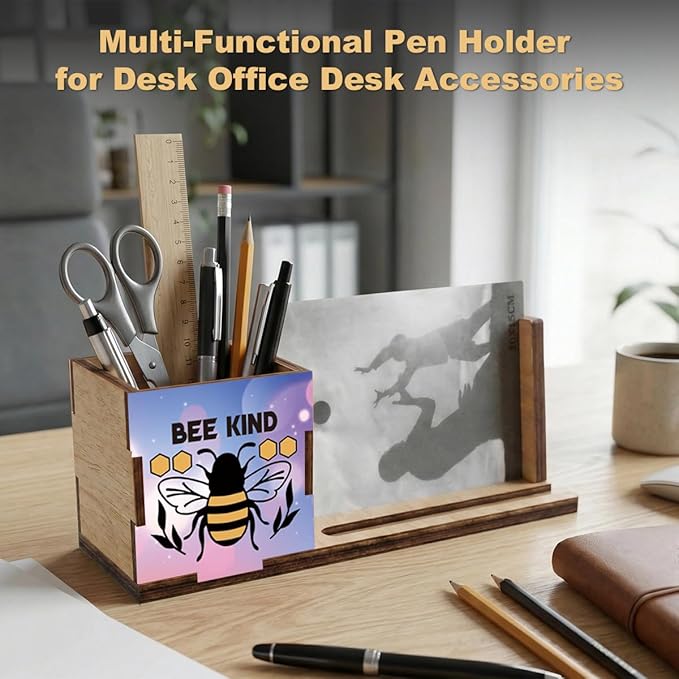ZXAZXA Pen Holder for Desk Office Desk Accessories Multi-functional Spring Bee - Image 5