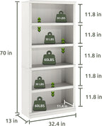 Bevfint 70-Inch Tall White Bookcase, 5 Tiers Shelves Open Storage Bookshelf - Image 3