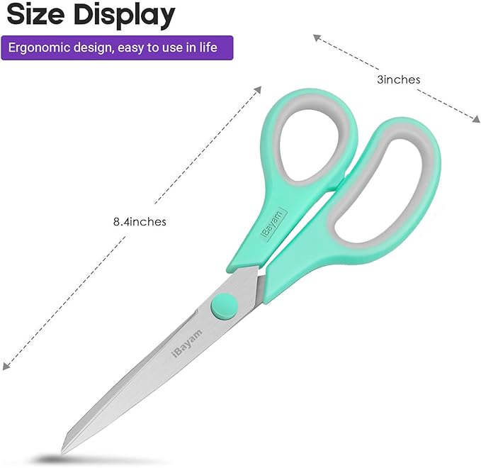 Scissors, iBayam 8" All Purpose Scissors Bulk 3-Pack, Ultra Sharp 2.5mm Thick - Image 2