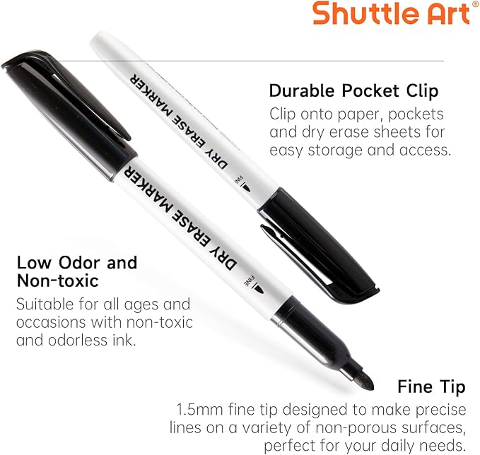 Shuttle Art Dry Erase Markers, 16 Pack Black Whiteboard Markers, Fine Tip Dry - Image 4