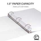 Samsill 1.5 Inch 3 Ring Binder, Economy Round Ring, Clear View Cover, 325 Sheet Capacity - for School, Home, Office - Pearl White