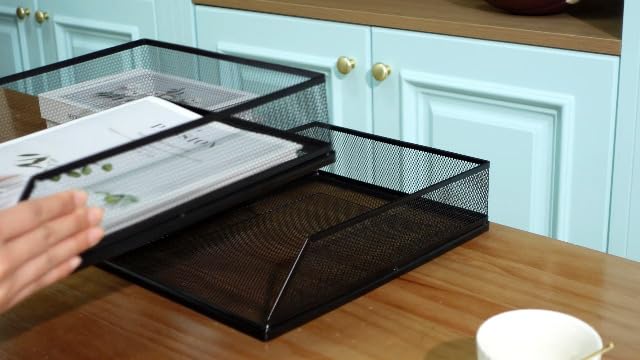 Hicarer 4 Pcs Black Metal Letter Tray Stackable Desk Tray Single Wire Mesh - Image 7