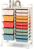 COSTWAY 15 Drawers Storage Cart, Mobile Tools Scrapbook Paper Organizer Cart by COSTWAY