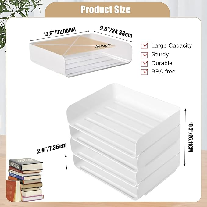 4 Tier Desk Organizer, Stackable Paper Tray Organizer - Image 5