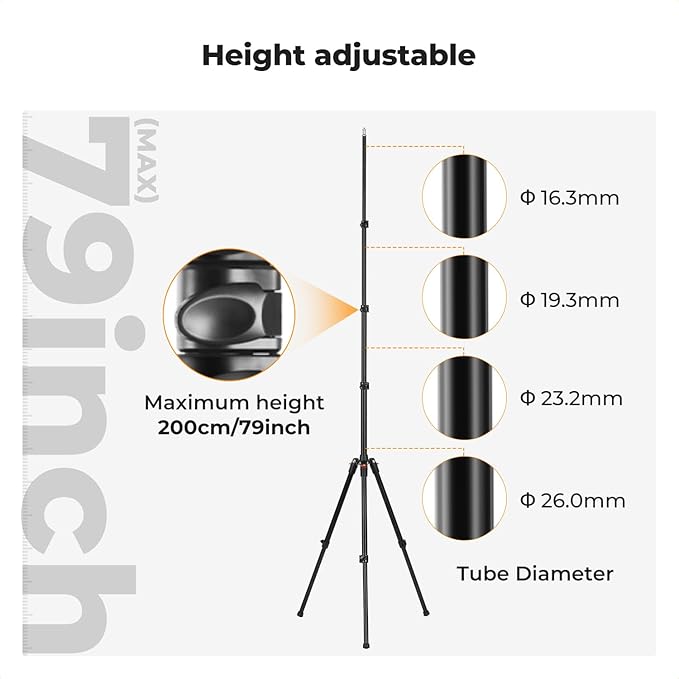 K&F CONCEPT Extendable Photography Stand, Adjustable 6.56ft/78.7"/2M Aluminum - Image 7